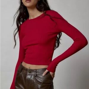 BDG ribbed long sleeve top red NEW